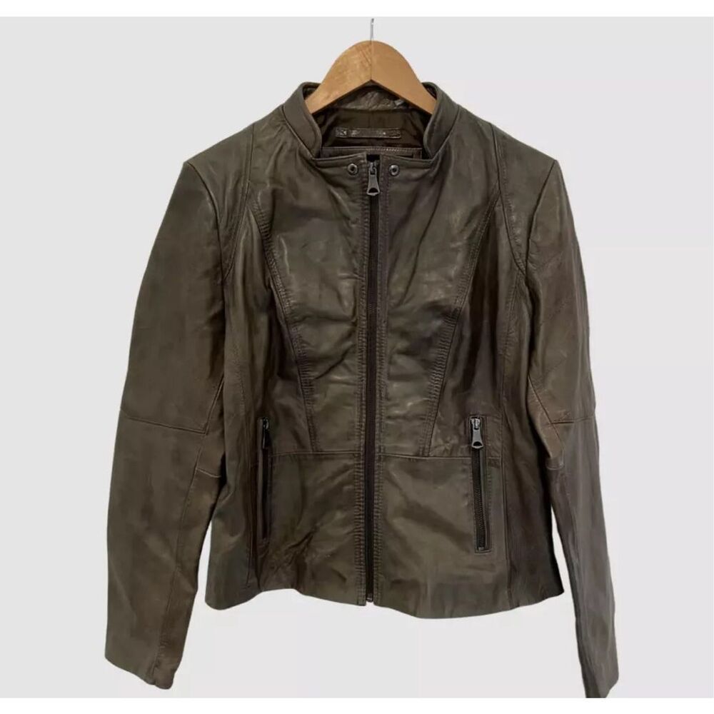 Marc New York Andrew Marc 100% Leather Jacket M Green Gray